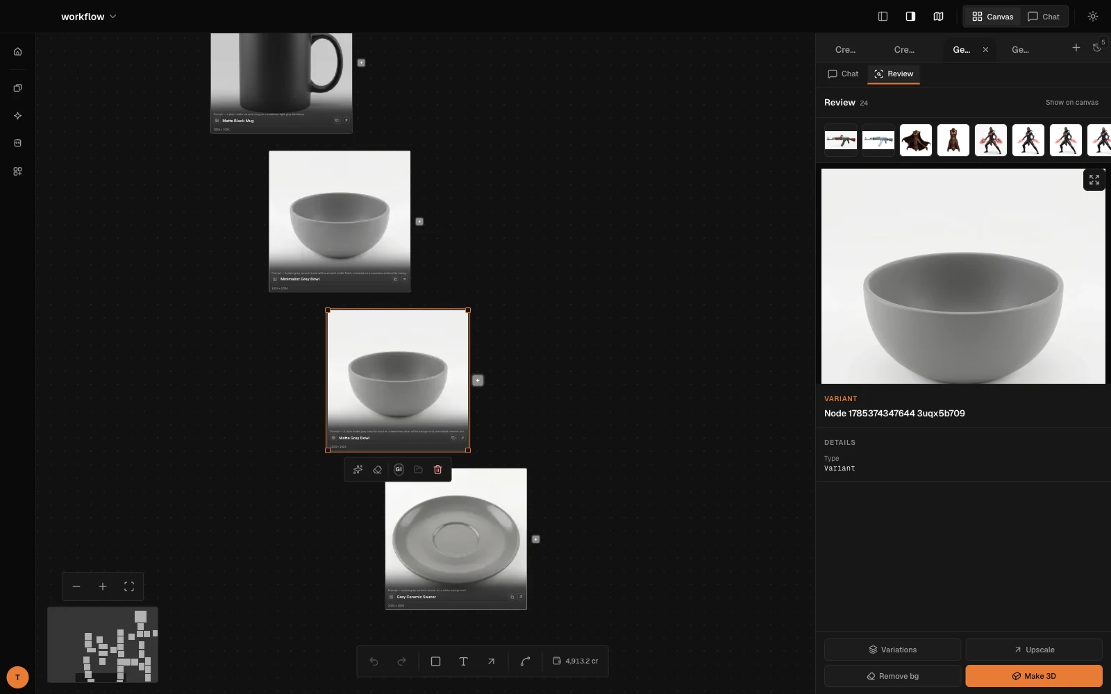 Artyx Review panel with a selected image beside its canvas nodes.