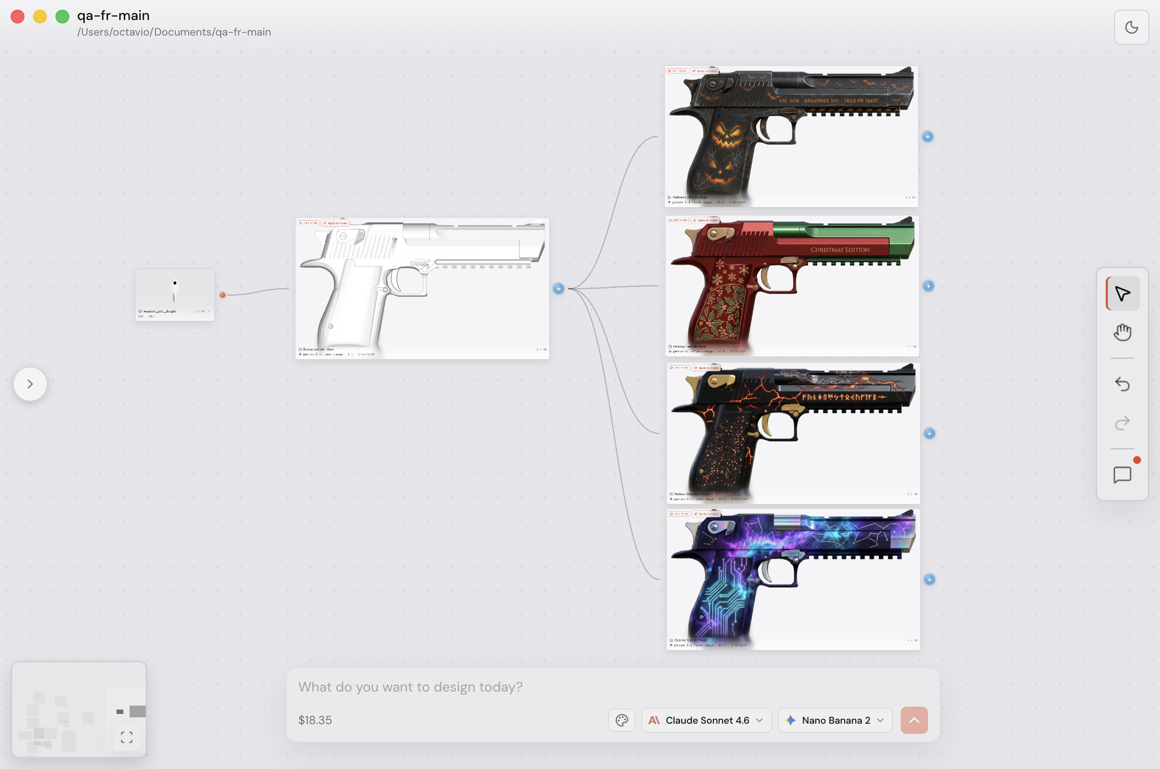 Artyx canvas exploring Desert Eagle weapon skin variants from a single base render