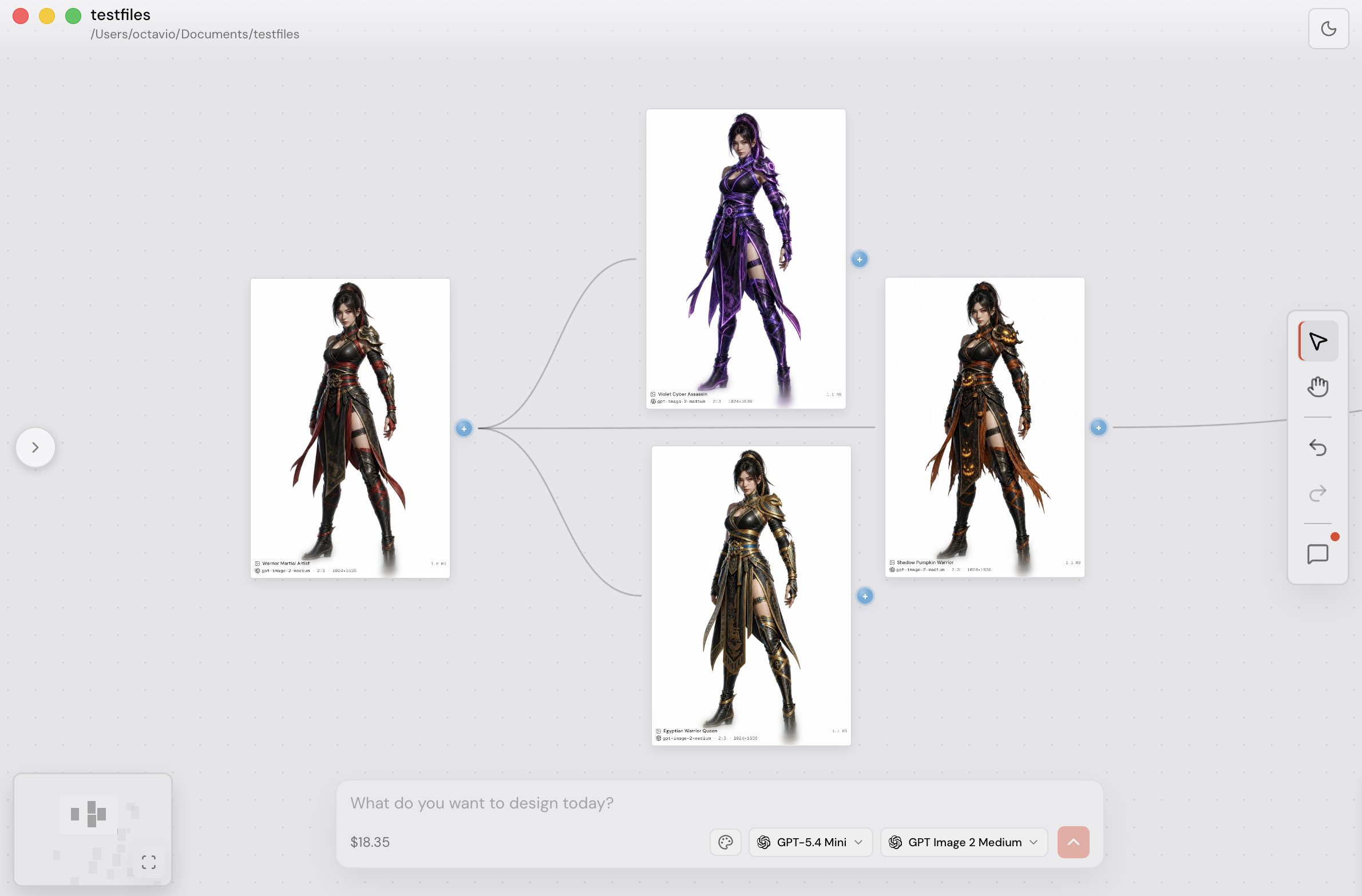 Artyx canvas branching character portraits through costume and palette variations